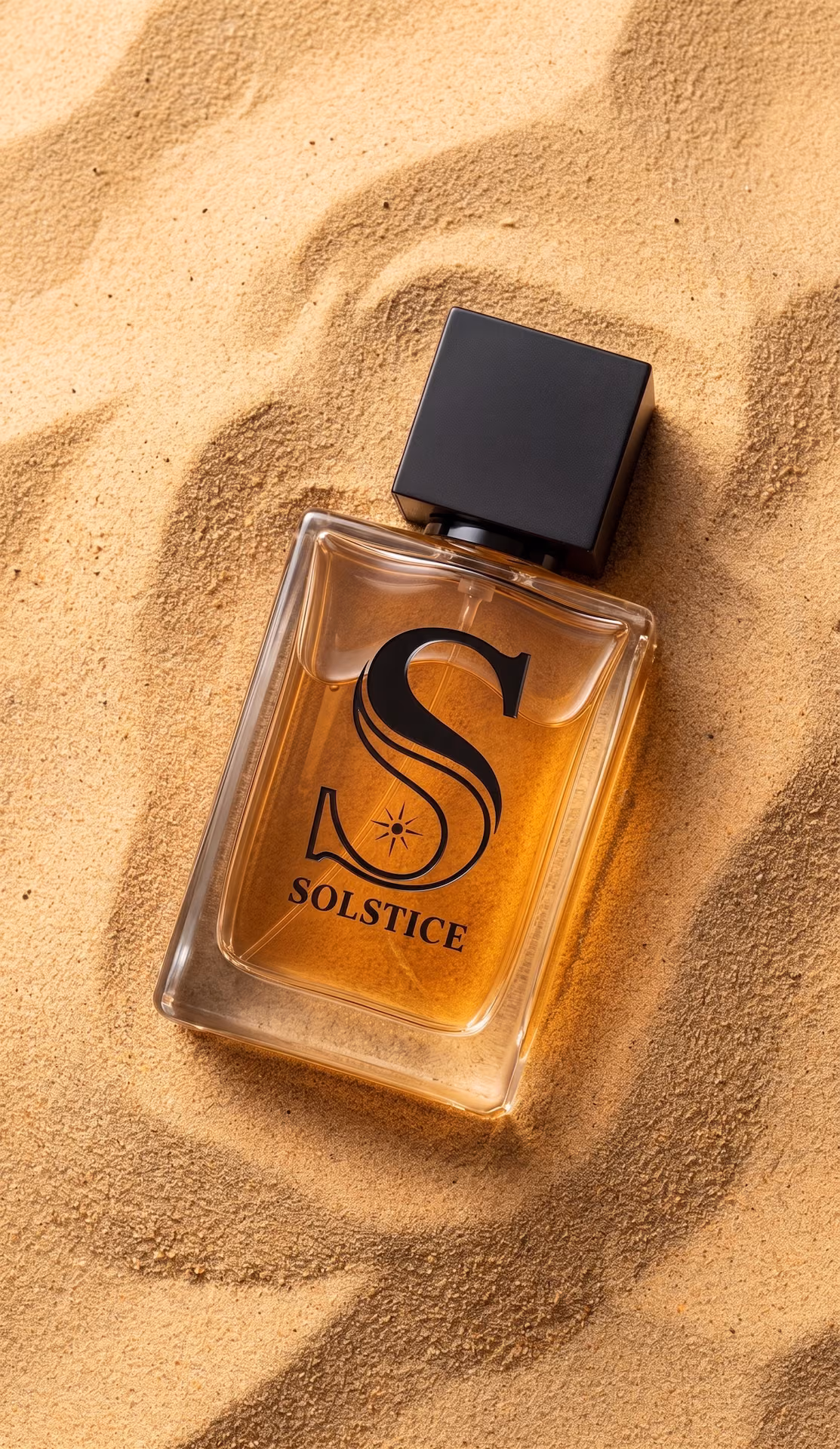 Flacon solaire Solstice sur sable texturé